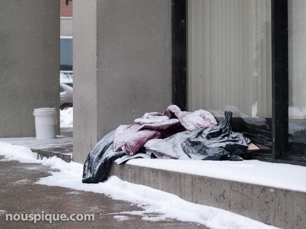 Homeless person's blankets on Victoria Street, Toronto