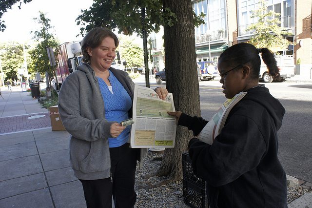 picture of a Street Sense vendor selling the newspaper