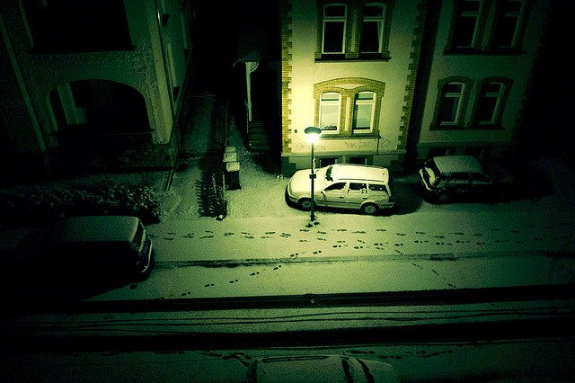 Foosteps light by streetlight