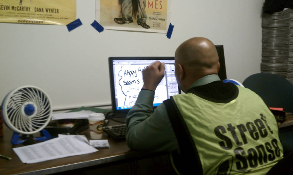 Chino working on comic