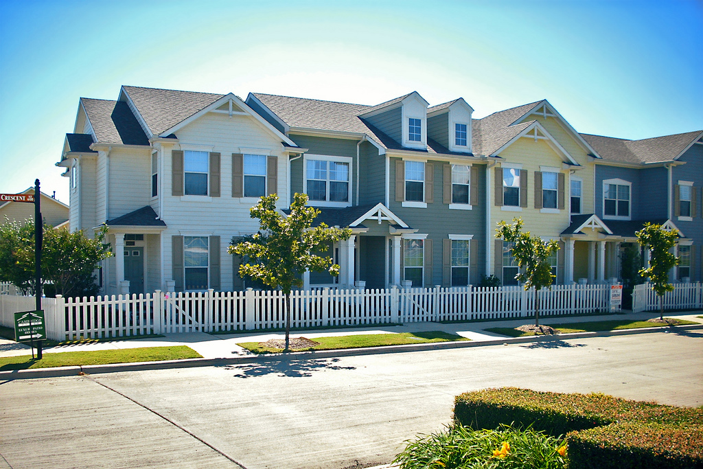 A photo of several town houses.