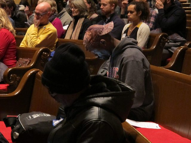 Crowd while speakers talk.