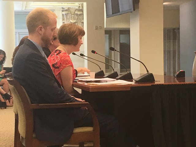 A photo of attorneys from the Washington Legal Clinic for the Homeless giving testimony