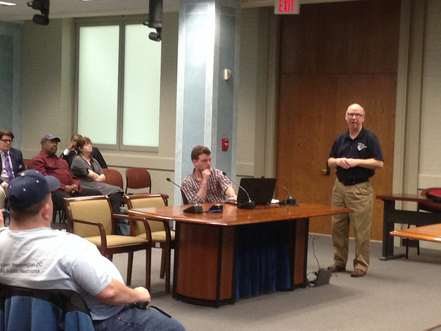 Greg Madden discusses the Portland Loo with the Downtown D.C. Public Restroom Initiative public forum.
