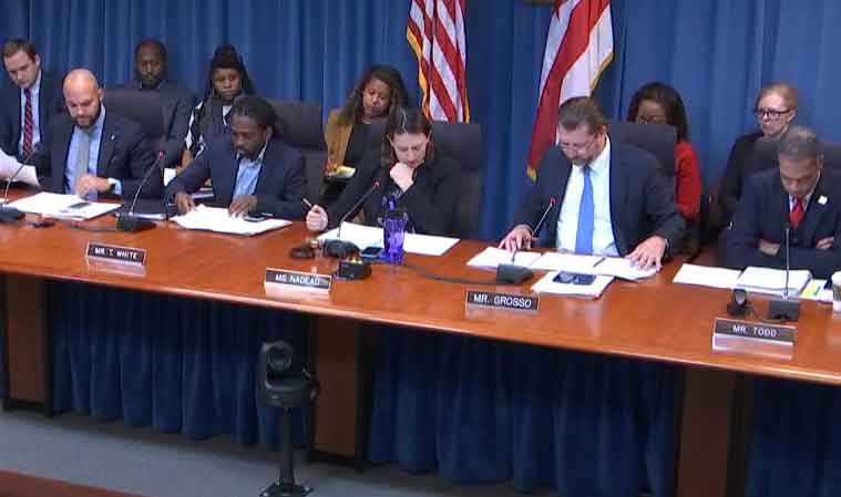 A photo of the council dais where members Robert White, Trayon White, Brianne Nadeau, David Grosso and Brandon Todd are seated.