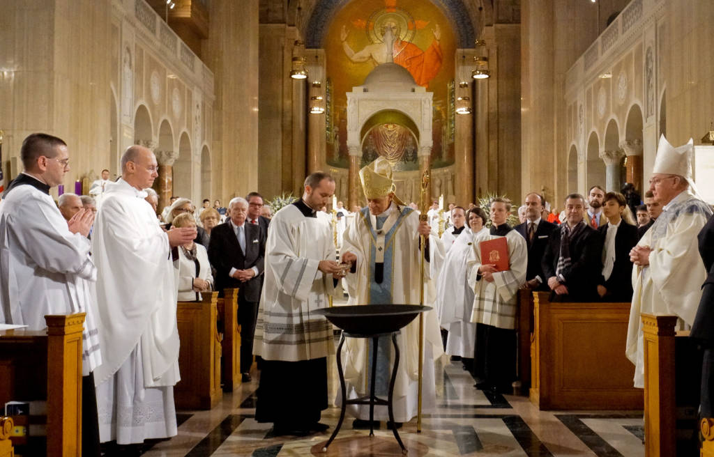 A dedication ceremony for the Trinity Dome mosaic at the Bailica of the National Shrine of the Immaculate Conception.