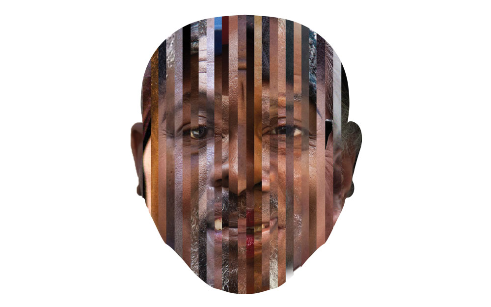 A face composite, made up of slivers of many other photos.