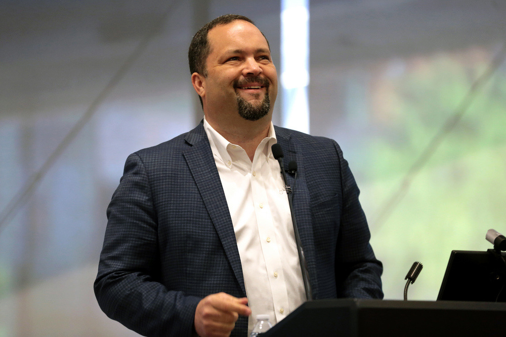 A photograph of Maryland Democratic gubernatorial candidate Ben Jealous at a lectern.