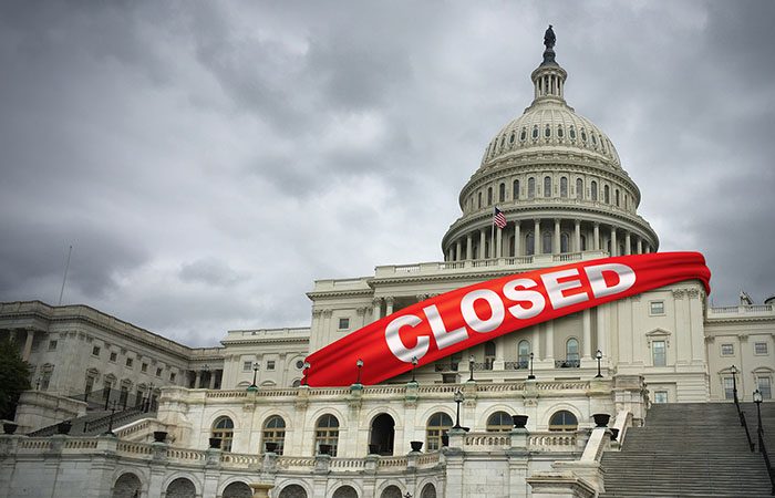 Photo of the Capitol with a banner reading "closed."