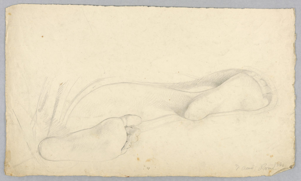 Photo of a drawing of the bottom of a pair of feet.