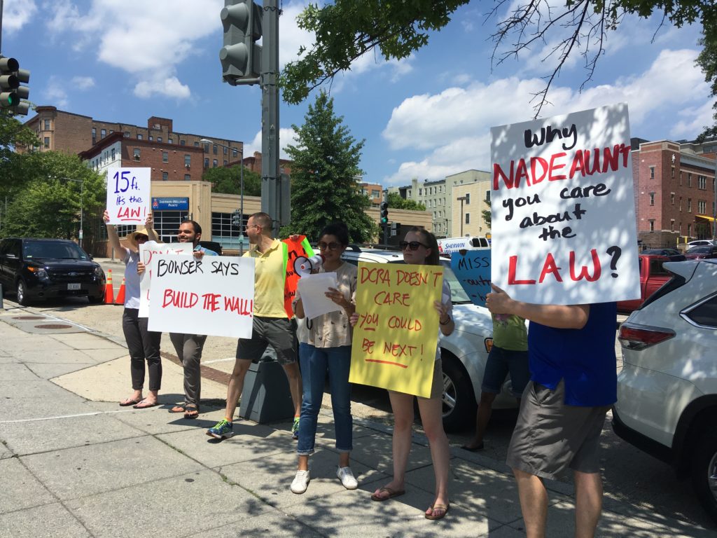 A photo of residents protesting the new Ward 1 shelter
