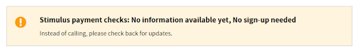 Screenshot of IRS statement saying there is no information available yet