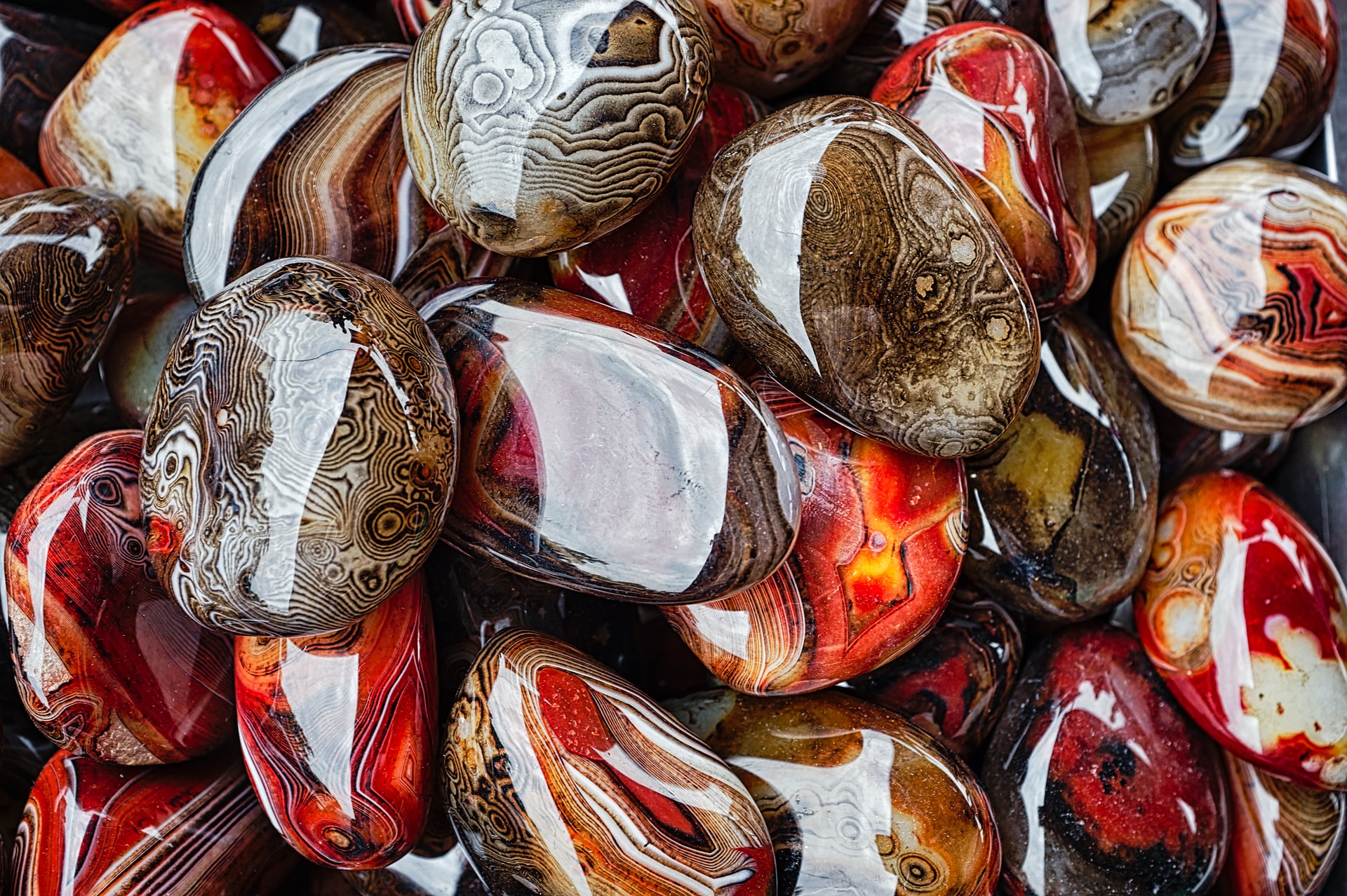 A set of brown and red colored stones.