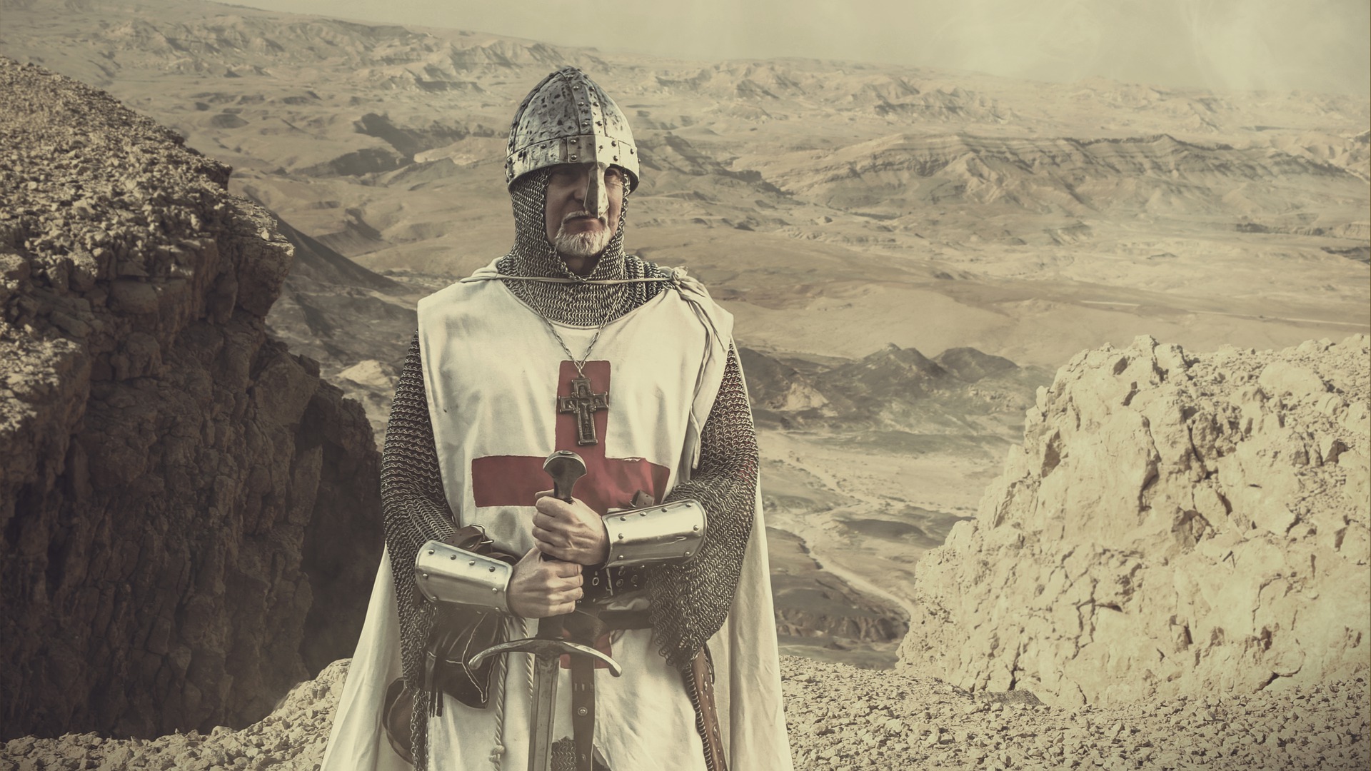 Photo of knight in sepia filter