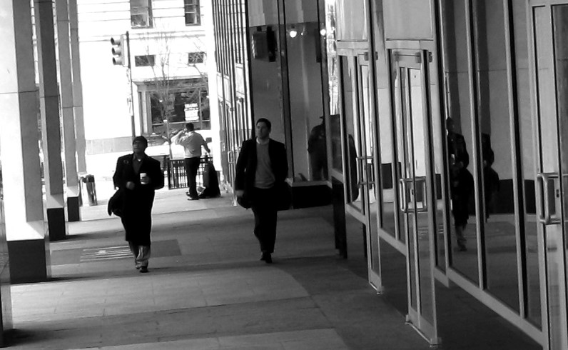 An imagine of an empty overhang of a DC building.