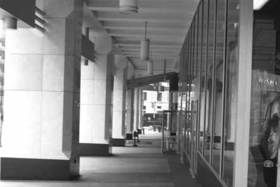 An image of the overhang at 1401 New York Avenue NW.