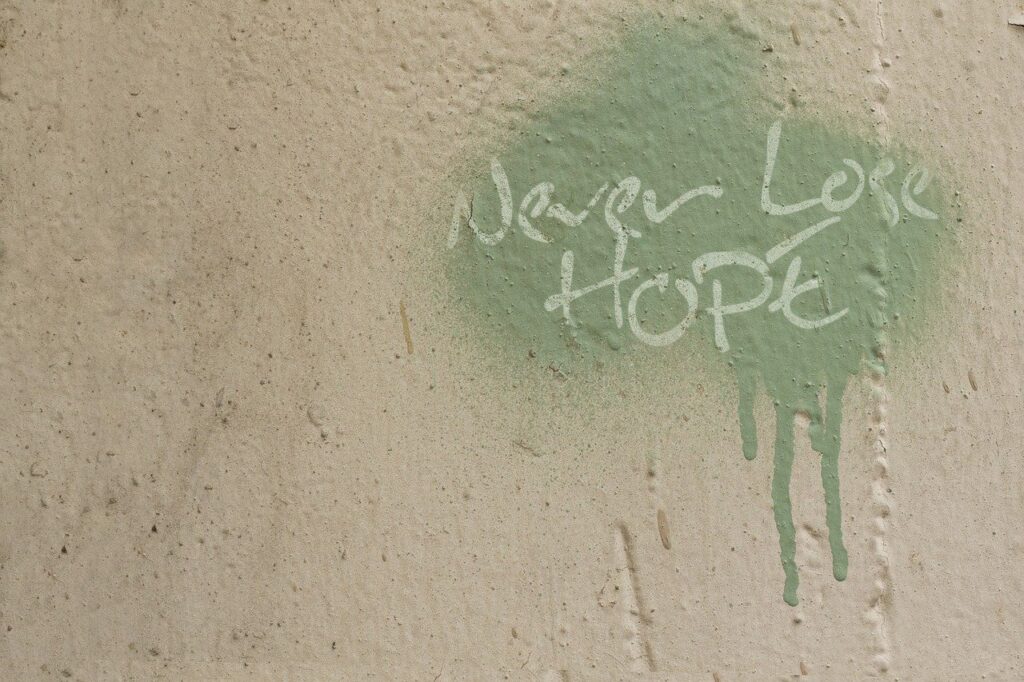 Picture of graffiti that reads "Never Lose Hope."
