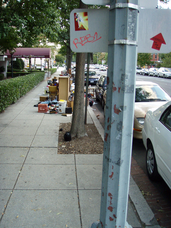 Photo of a tenant's belongings on the street after being evicted from a apartment building in Washington, DC.