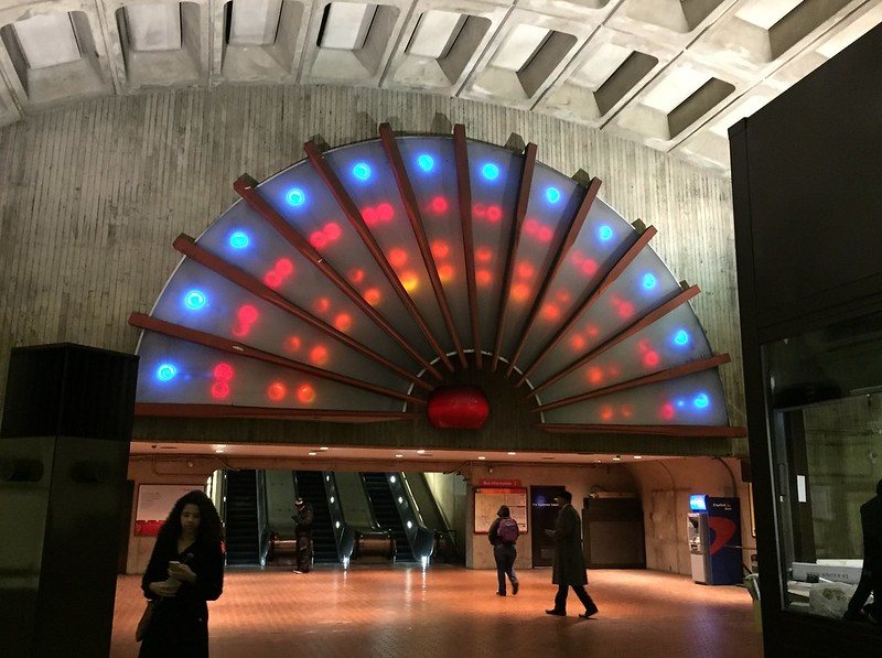 Photo of the Chinese fan art installation at the Gallery Place Metro.