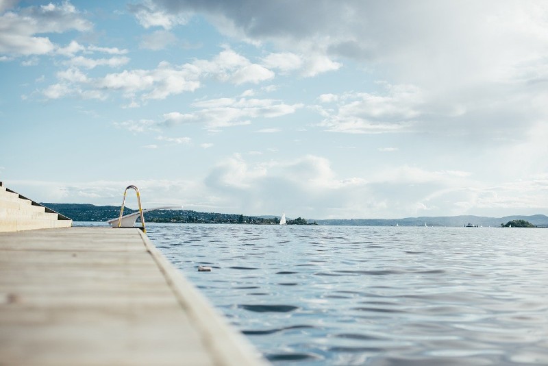 Photo of a wooden dock on a lake