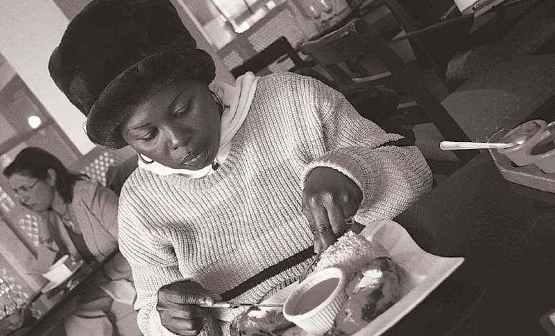 Photo of Evelyn eating her meal