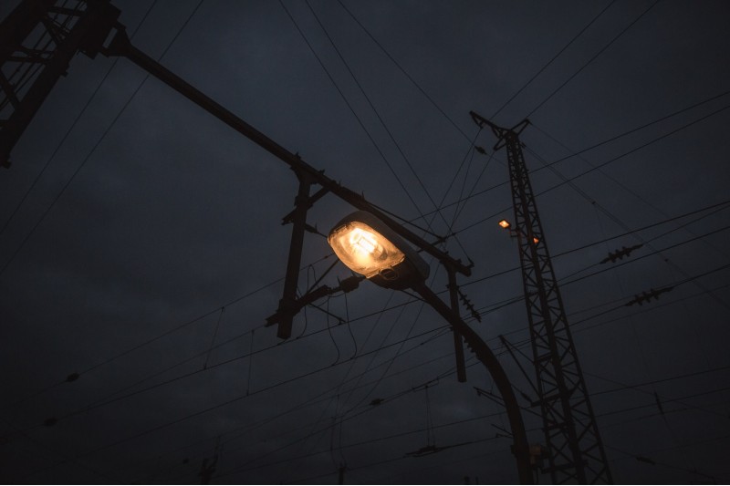 Photo of a street lamp late at night