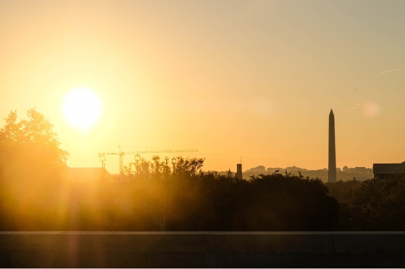 The sun sets on a hot summer day in DC.