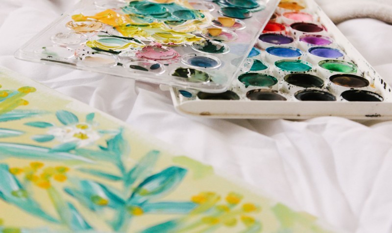 Photo of a painting and paints