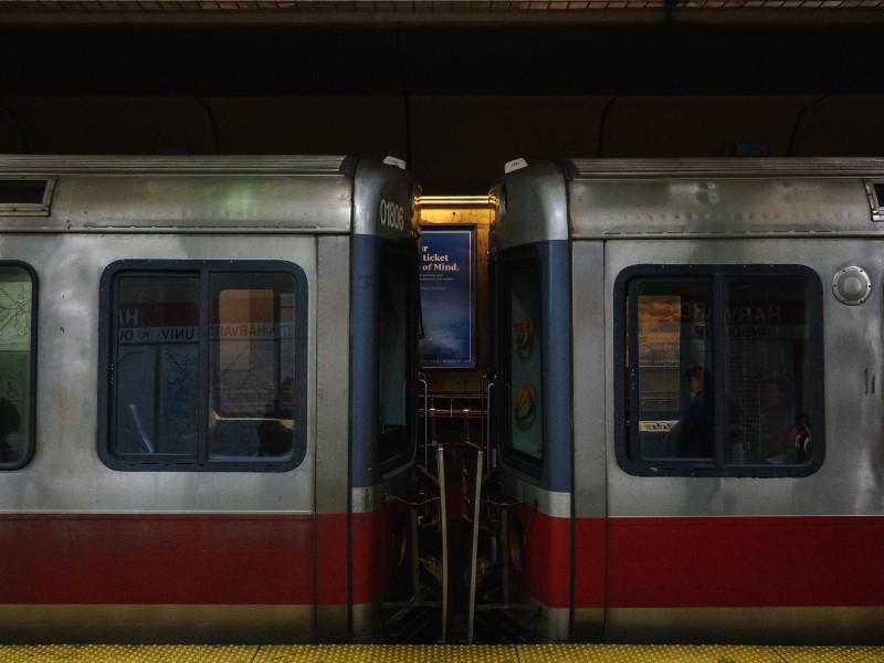 Photo of a subway train in Boston at the Harvard Station