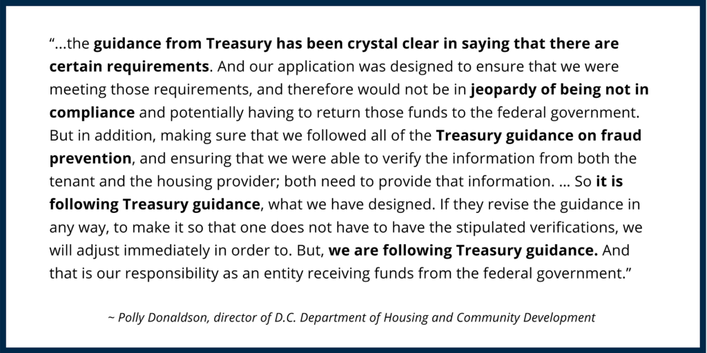 Graphic shows a quote from Polly Donaldson, D.C.'s director of housing and community development.