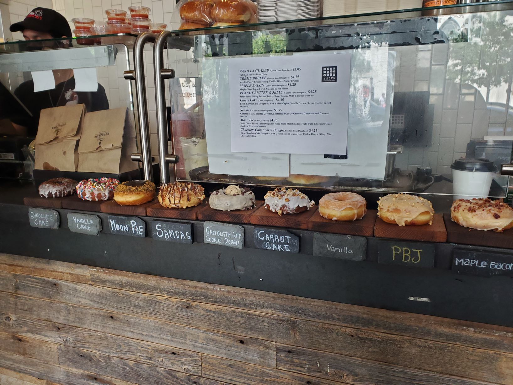 A row of donuts.