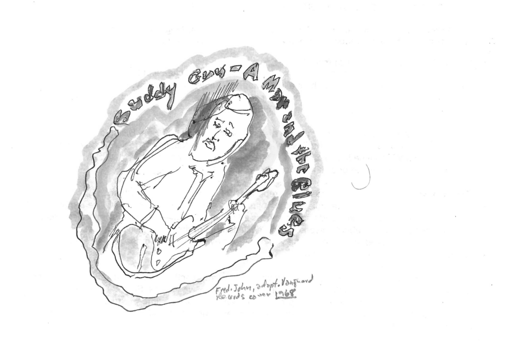 An illustration of a man playing guitar.