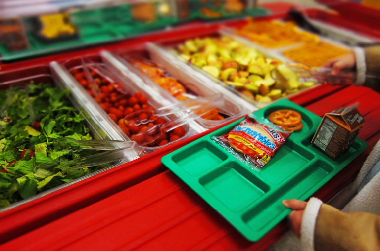 A school food tray at a fruit bar