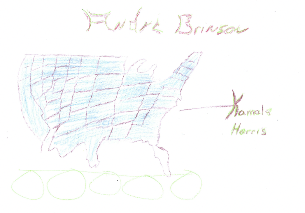 An illustration of the United States with the words "Kamala Harris." Harris would've been the first female president if she won.
