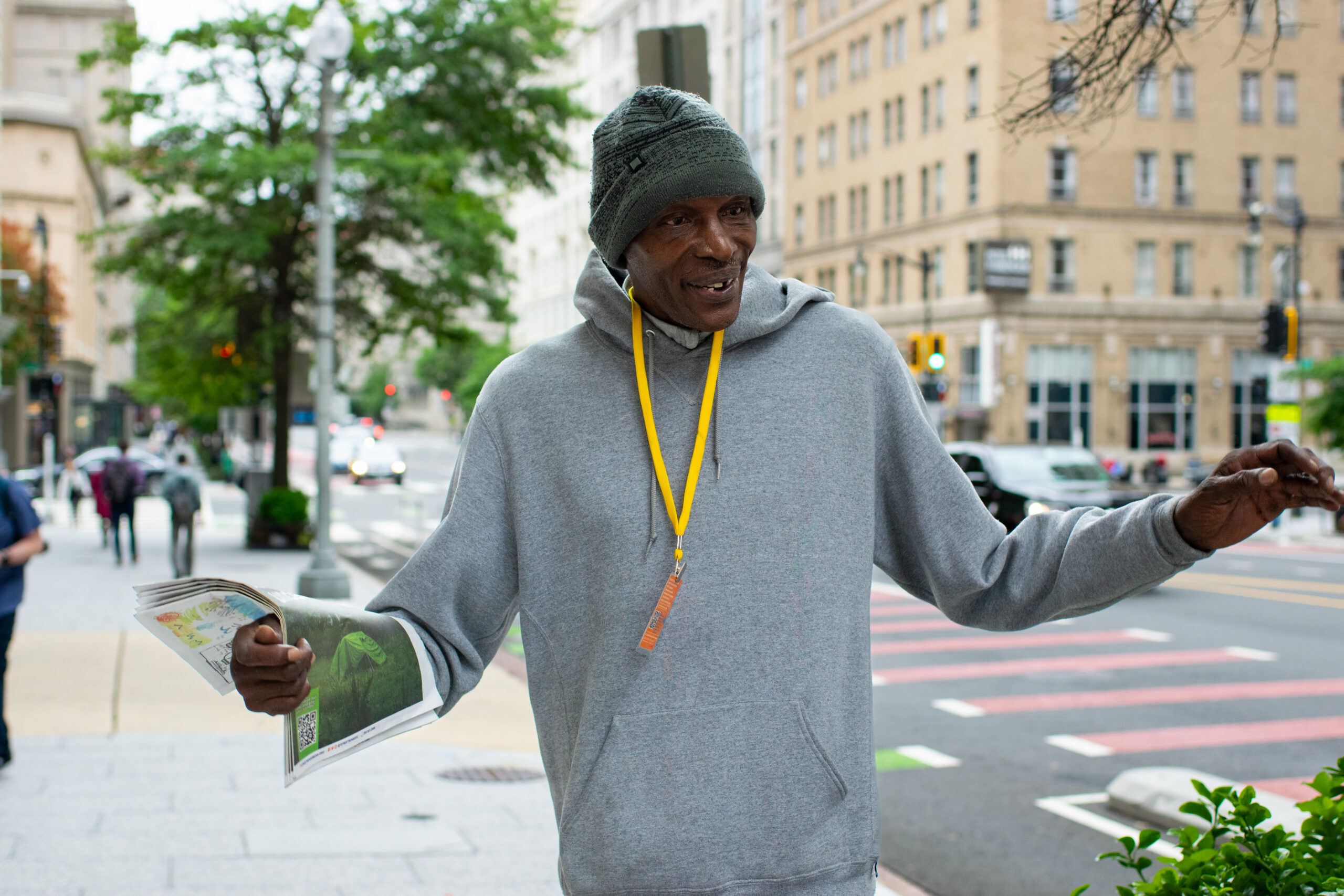 Street Sense vendor Eric Thompson-Bey has been selling at his spot downtown for several years. Photo by Nina Calves